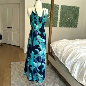 Ann Taylor Loft Maxi Dress Racerback Straps Tropical Vacation Beach Ready
